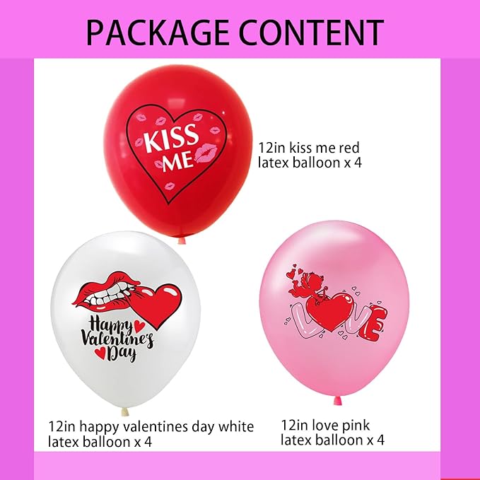 Valentine Balloons Valentine Day Party Decorations Valentines Latex Balloons Red Pink White Balloons for Valentines Day Anniversary Wedding Valentines Decorations Decor Supplies 12Pcs