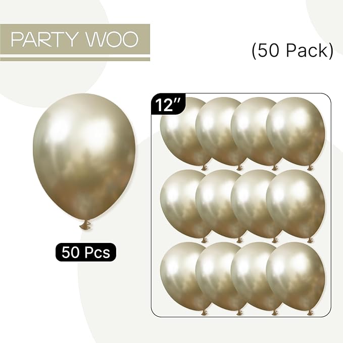 PartyWoo Metallic Gold Balloons 50pcs 12 Inch Chrome Gold Latex Helium Balloons for Birthday Graduation Baby Shower Anniversary Wedding Bachelorette Christmas New Year Party Decorations Gold-G128