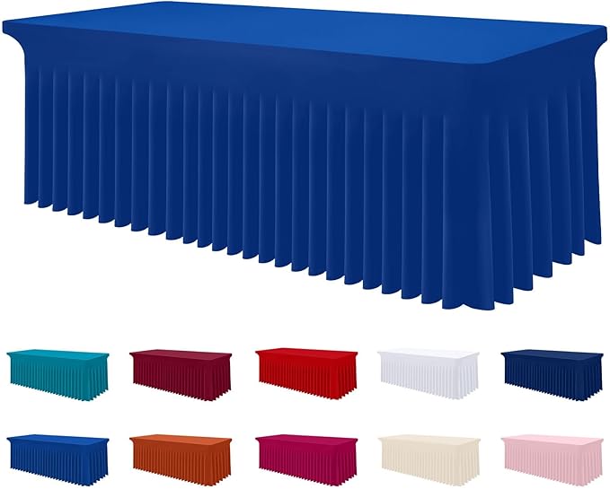 Smiry Spandex Tablecloth, Elastic Fitted Stretch Tablecloth for 5FT Rectangle Tables, Waterproof Washable Table Cover Skirt for Outdoor, Wedding, Banquet & Parties (Blue, 60Lx30Wx30H Inch)