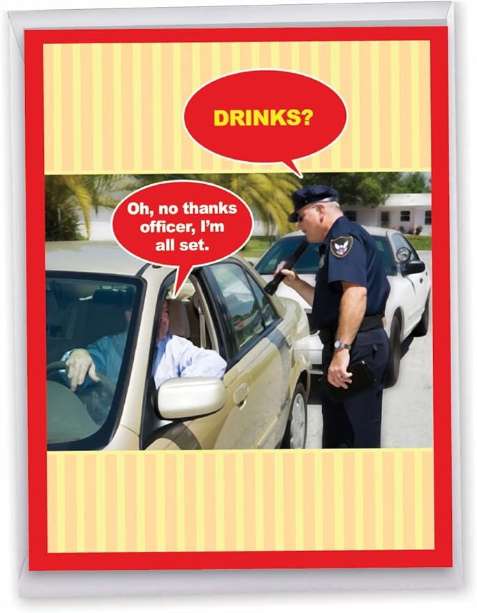 NobleWorks Jumbo Humorous Birthday Greeting Card From Us 8.5 x 11 Inch with Envelope (1 Pack) Big, Jumbo Bday No Thanks Officer J9800BDG-US