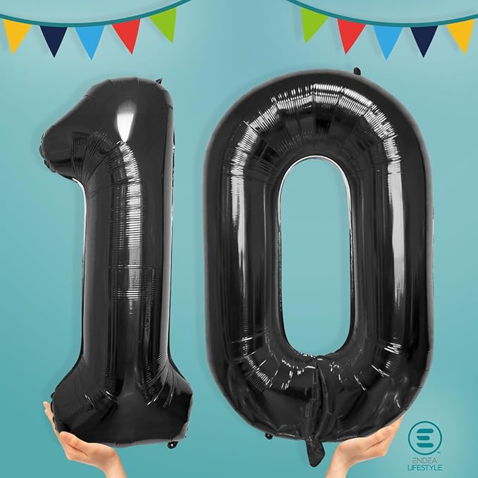 40 Inch Large Black Number Celebration and Decoration Balloon for Birthday Parties, Graduations, Anniversaries, Weddings, Photo Shoots, Special Events - Helium Foil Mylar (Black Number 10)