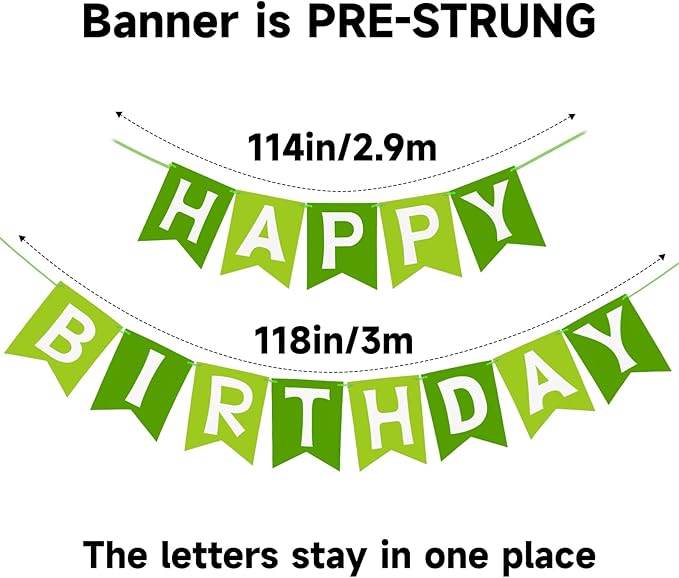 Green Happy Birthday Banner Birthday Party Banner NO DIY Happy Birthday Sign Birthday Pre-Strung Hanging Decoration for Women Men Girl Boy Party Supplies (Green)