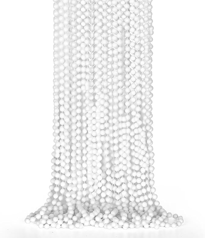50PCS Bead Necklace, White Mardi Gras Bead Necklace Stuff Party Favors, 33" Mardi Gras Beads Necklaces, Festival Parade Throw Accessories for Wedding Birthday Celebrations Decorations