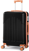 Karl home 24in Checked Luggage with TSA Lock, ABS Hardshell Check-in Suitcase with Spinner Wheels, Durable Medium Suitcase Rolling Luggage for Business Travel, Black & Brown