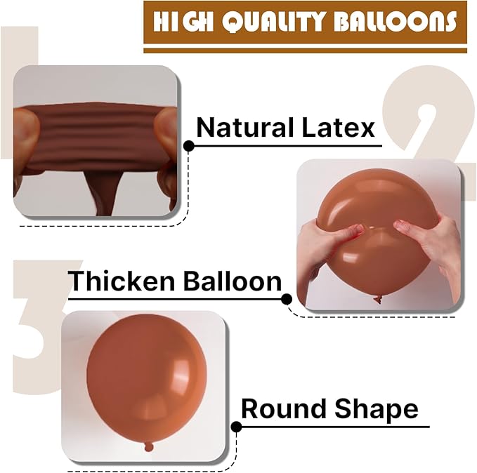 PartyWoo Dark Brown Balloons 140pcs Different Sizes of 18 12 10 5 Inch Boho Neutral Coffee Tan Balloon Arch Kit Garland for Birthday Boy Baby Shower Jungle Safari Fall Party Decorations Brown-F08