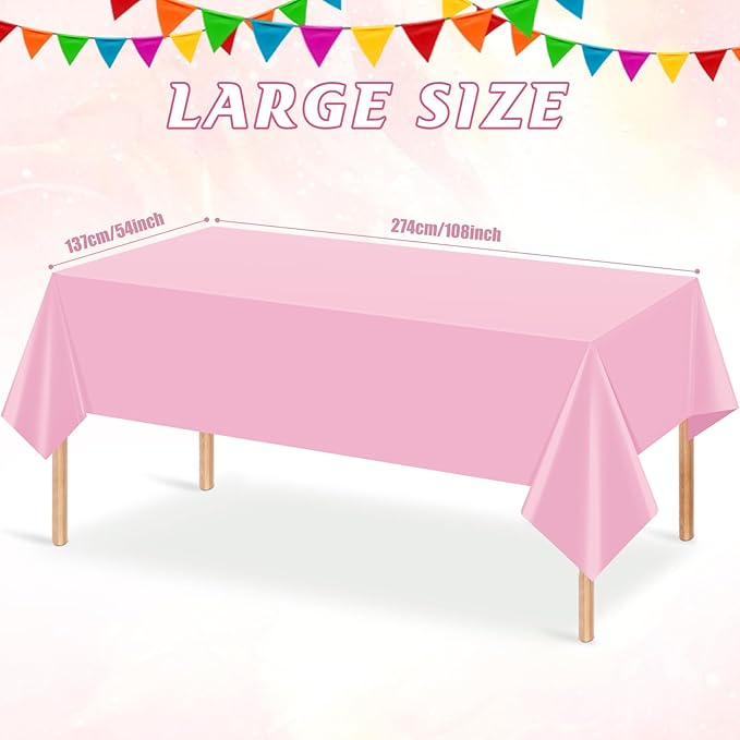 3Pcs Light Pink Tablecloth,Disposable Plastic Tablecloths,Waterproof Pink Rectangle Table Cover for Graduation Birthdays Weddings Anniversary Party Decorations,54 x 108 Inch