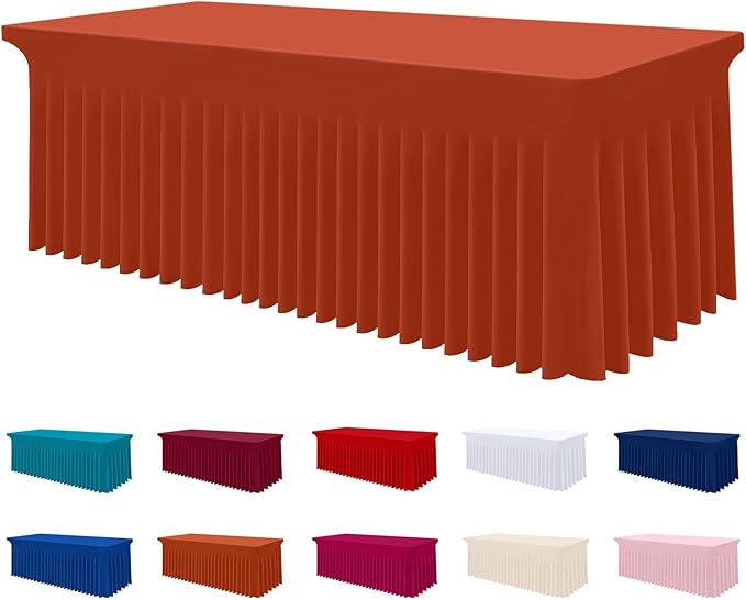 Smiry Spandex Tablecloth, Elastic Fitted Stretch Tablecloth for 6FT Rectangle Tables, Waterproof Washable Table Cover Skirt for Outdoor, Wedding, Banquet & Parties (Rust, 72Lx30Wx30H Inch)
