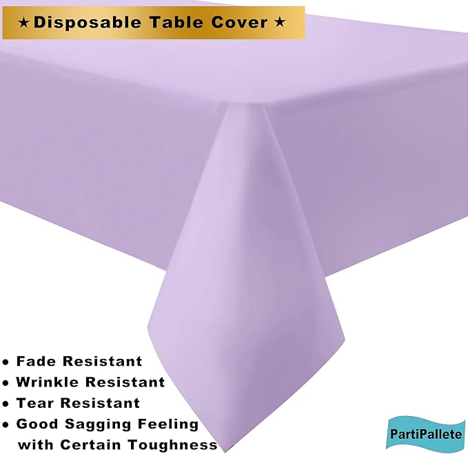 3-Pack Premium Plastic Lavender Tablecloth Disposable 54" x 108" Rectangle Lilac Table Cover Party Mauve PEVA Table Cloths for Parties Birthday Wedding Engagement,Light Purple