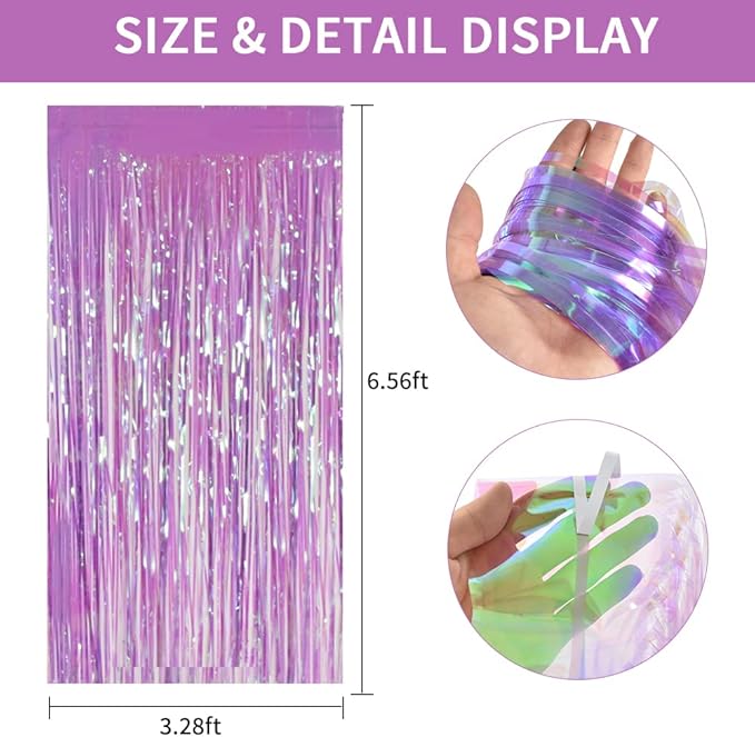 TONIFUL 2Pcs Purple Tinsel Foil Fringe Curtains, Photo Booth Backdrop Streamer Curtain,Streamers Tinsel Curtain Backdrop for Birthday New Year Decorations(6.6ft x 6.6ft)