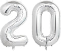 Number Balloons Silver Party Balloon - Giant Number 20 Balloon, 40 Inch Large Balloon for 20th Birthday Decorations, Silver Party Supplies for Anniversary