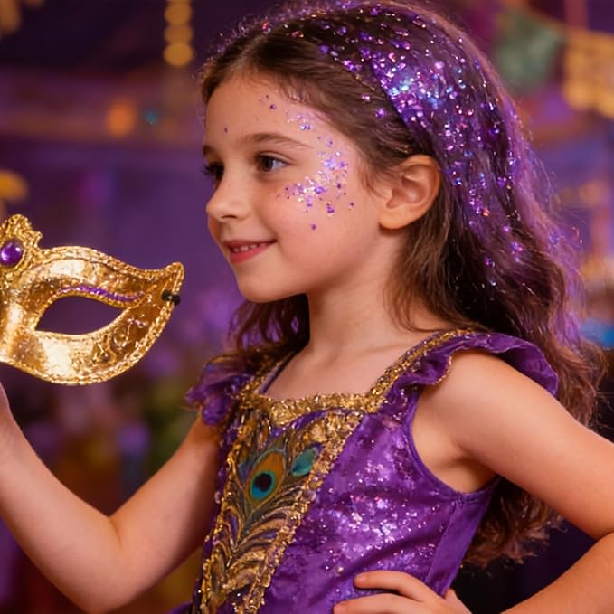 Mysense Purple Body Glitter Stick,Mardi Gras Face Hair Glitter,Singer Concert Festival Rave Outfit Accessories for Women Kids,Sparkling Mermaid Sequins Chunky Glitter Makeup