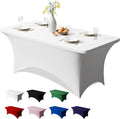Trlyc 1 Pack 4FT Spandex Table Cloth - 48 x 30 Inch Rectangular Stretch Tablecloth, Wrinkle Resistant Scretch Table Cover for Wedding, Party, Banquet, Picnic, Outdoor Decoration (1Pcs,White)