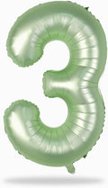 Sage Green Number 3 Balloon, 40In Large Foil Number Balloons Set 0-9 for Women, Self Inflating Olive Green Digital 3 Helium Balloon for Girls Boys 1st Birthday Jungle Safari Party Decorations Supplies