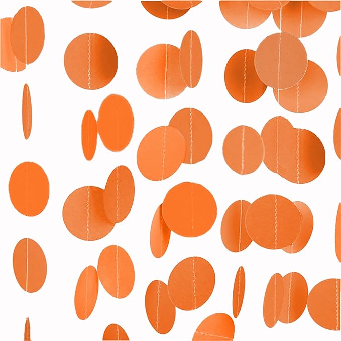 MerryNine Paper Garland 5 Pack, 65 Ft Paper Garland Circle Dots Hanging Decor, Banner for Baby Shower, Birthday, Nursery Party Decor (Orange)