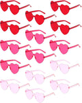 PARSUP 15 Pairs Heart Shaped Rimless Glasses Frameless Heart Sunglasses Transparent Red/Rose Red/Pink Color Glasses Tinted Eyewear Bachelorette Party Favors Photo Booth Props