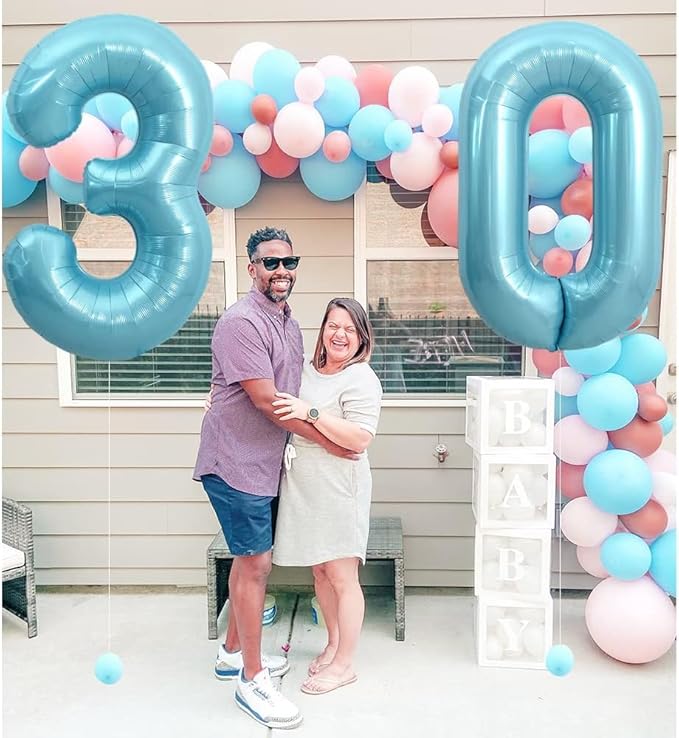 Pearlescent Blue Number 0 Balloon 40 Inch, 0 Balloon Numberfor 10th 20th 30th 40th 50th 60th Birthday Decorations, Pearlescent Blue Party Supplies for Men Women