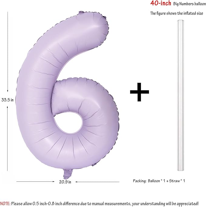 40 In Matte Purple Number Balloons Helium Foil Mylar Balloon Birthday Party banquet Decoration Digital 6