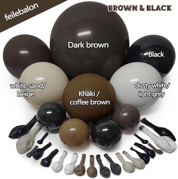 Black Brown Tan Balloon Arch Kit, Double Stuffed Dark Brown Coffee Light Grey White Sand Beige Neutral Balloon Garland for Western Cowboy Baby Shower First Rodeo Birthday Party Decoration