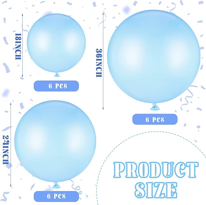 18 Pack 18/24 / 36 Inch Balloons Large Latex Giant Round Big Macaron Balloons for Wedding Birthday Party Baby Shower Decorations(Blue)
