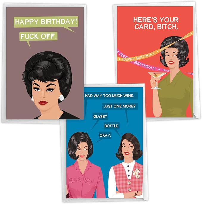NobleWorks Assortment Pack of 3 Funny Birthday Greeting Cards with Envelopes (3 Designs, 1 Each) Blunt and Beautiful VC7956BDG-C1x3