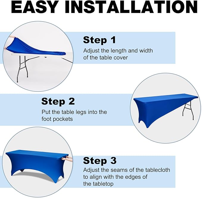 Trlyc 2 Pack 6FT Spandex Table Cloth - 72 x 30 Inch Rectangular Stretch Tablecloth, Wrinkle Resistant Scretch Table Cover for Wedding, Party, Banquet, Picnic, Outdoor Decoration (2Pcs,Royal Blue)