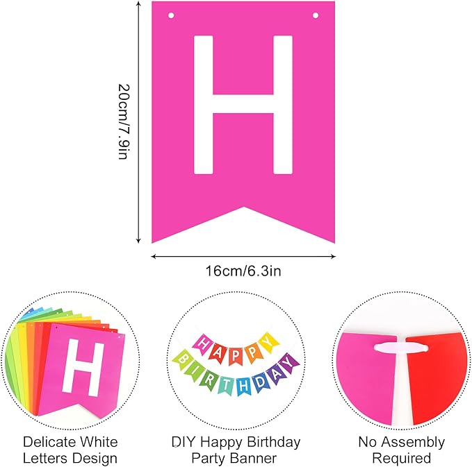 Happy Birthday Banner Sign, Birthday Garland Wall Door Hanging Banners Flag for Women Men Boys Girls Party Backdrop Decorations, Personalized Name Banner White Letters Colorful