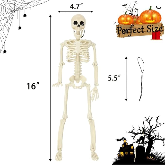 4 Packs Posable Halloween Skeleton, Full Body Skeleton Decoration Movable Posable Joints Skeletons, Scary Plastic Skeleton Halloween Skull Decor for Yard Garden Lawn Haunted House Graveyard Props
