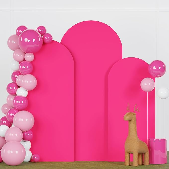Spandex Arch Cover Set of 3 Hot Pink 4 5 6FT Fuchsia Arch Backdrop Cover Stretchy Arch Stand Cover Small Round Top Backdrop Cover Double Sided Arch Covers for Party Wedding Banquet