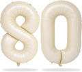 80th Birthday Balloons Cream for Women, 40 Inch Giant Beige Foil Number 80 Balloons Self Inflating, Ivory White Sand Digit 8 & 0 Helium Balloons for Men 80th Anniversary Party Decorations Supplies