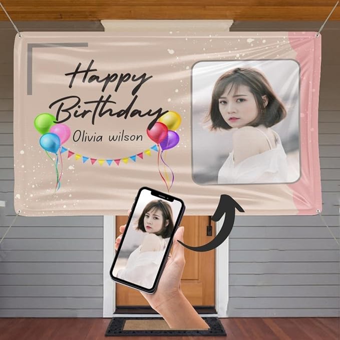 Custom Happy Birthday Vinyl Banner Sign, Personalized Party Backdrop, Gift, and Decoration - From NiceMemoryLLC (Pink Modern Happy Birthday Style 25)