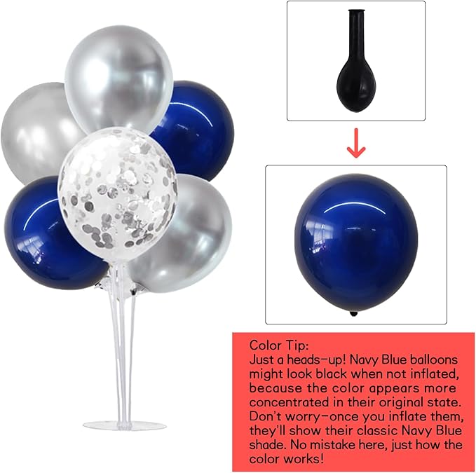 TONIFUL 6 Set Navy Blue Silver Balloon Centerpieces for Table,Balloon Arch Kit for Graduation Decorations 2026 Class of 2026 Party Decorations,New Year,Anniversary,Retirement,Birthday Decoration