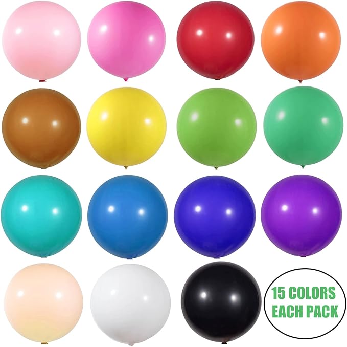15pcs 24 Inch Balloons Large Assorted Balloons Thick Latex Heavy Duty Balloon Round Big Giant Globos Grandes Huge XXL Jumbo stuffing Colorful Ballons Wedding Birthday Rainbow Party Decorations