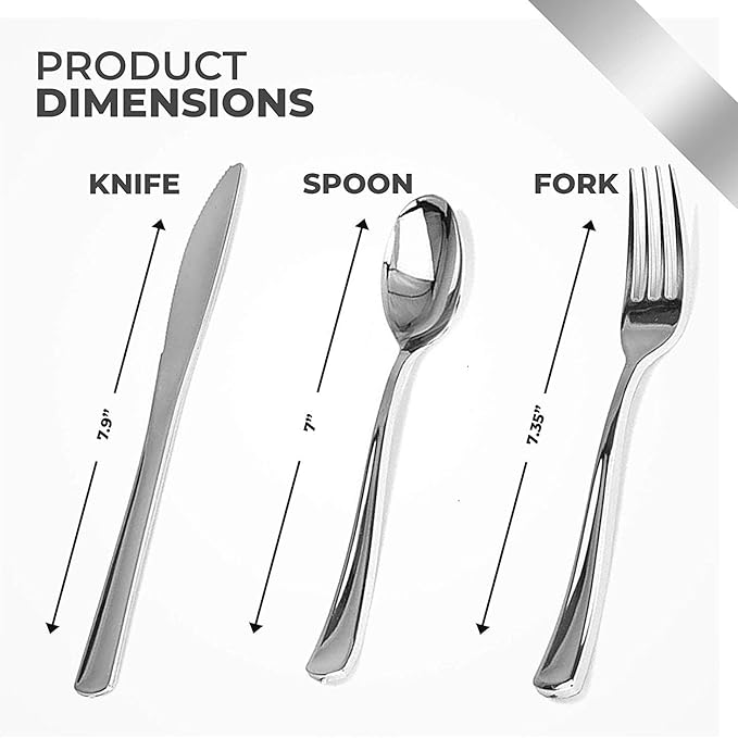 Silver Plastic Silverware Set (600-Pack) – Disposable Heavy Duty Cutlery, 200 Forks, 200 Knives, 200 Spoons for Parties, Weddings, Dinners & Holidays