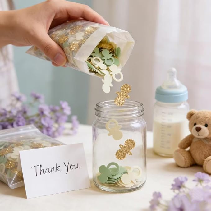 Sage Green Gold Pacifiers Table Confetti Scatters Neutral Baby Shower Boy Girl First Birthday Party Favors Gift Wrap Decor Supplies, 200PCS