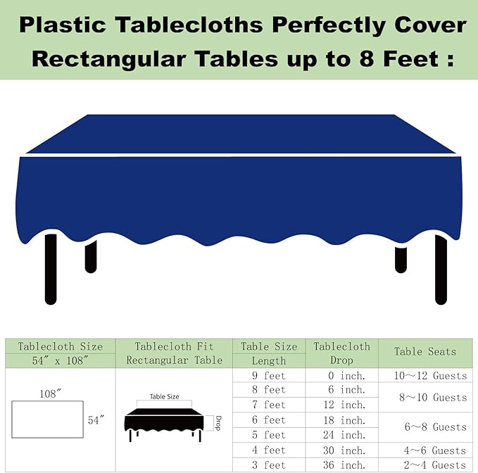 Plastic Royal Blue Tablecloths 3 Pack Disposable Table Covers 54" x 108" Dark Blue Table Cloths PEVA Party Tablecovers for Parties Picnic Birthday Wedding Banquet, Fits 6 to 8 Foot Rectangle Tables