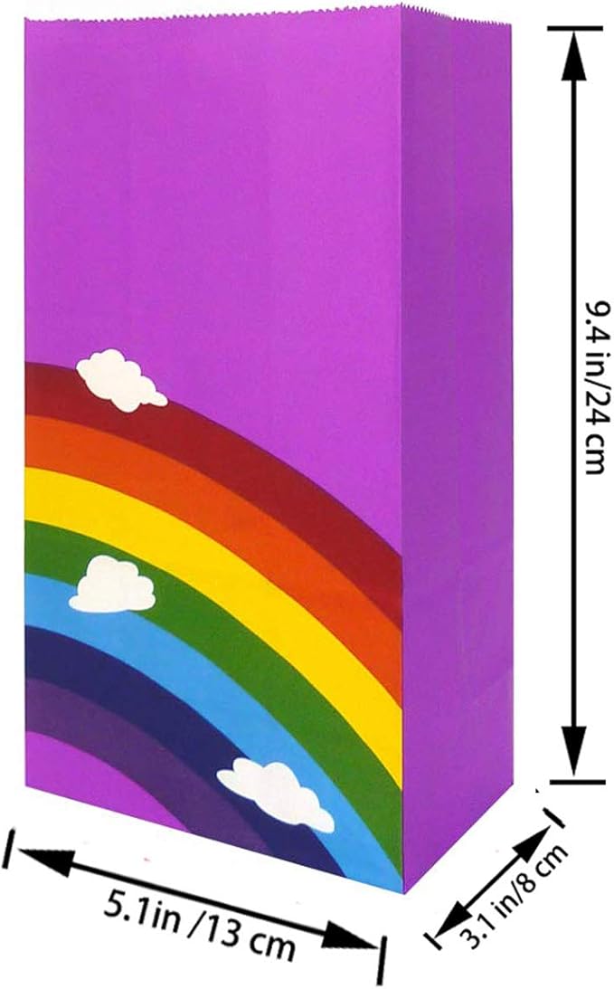 Future Life 24 pcs Rainbow Party Favor Paper Bags, 5.2 * 3.2 * 9.6 Inch, Food Safe Kraft Paper and Ink, Natural (Biodegradable), Vivid Colored,Give Away Bags.