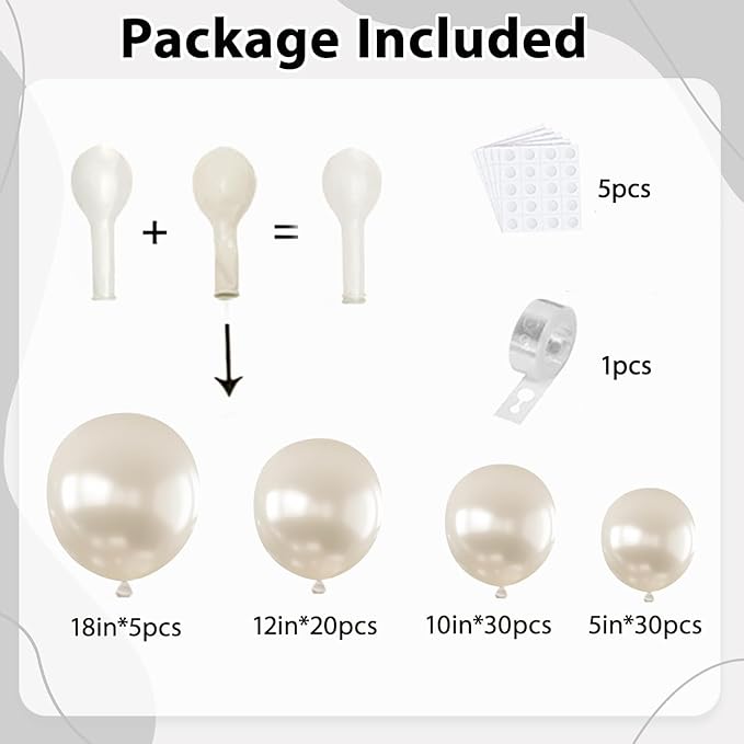 Pearl White Sand Balloons Arch Kit - Double Stuffed Pearl Beige Cream Balloons Different Size 18/12/10/5 inch Pearl Sand White Ivory Balloon for Wedding Birthday Anniversary Party Decorations