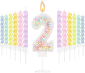MTLEE Number 2 Birthday Candle with 12 Pcs Spiral Candles for Girls Macaron Pastel Rainbow Unicorn Pink Cake Topper for Sweet Theme Party Decoration