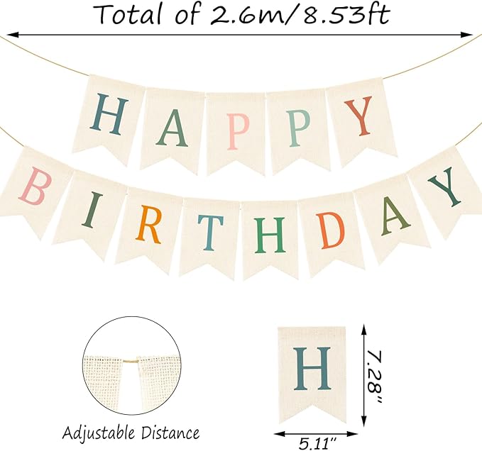 Doumeny Happy Birthday Burlap Banner Boho Birthday Garland Bunting Sage Green Pink Bohemian Party Hanging Flag White Happy Birthday Party Bunting Garland for Women Men Birthday Kid Photo Backdrop