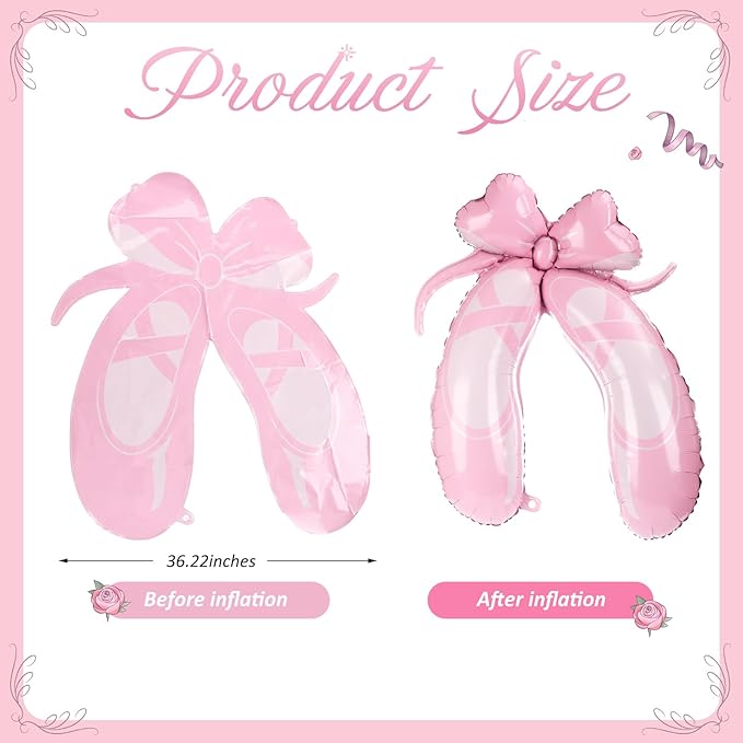 Lewtemi 4 Pcs Ballet Slippers Foil Balloon 40" Large Pink Ballerina Balloons Ballerina Birthday Party Decorations for Ballet Dancing Themed Party Wedding Baby Shower Graduation Supplies