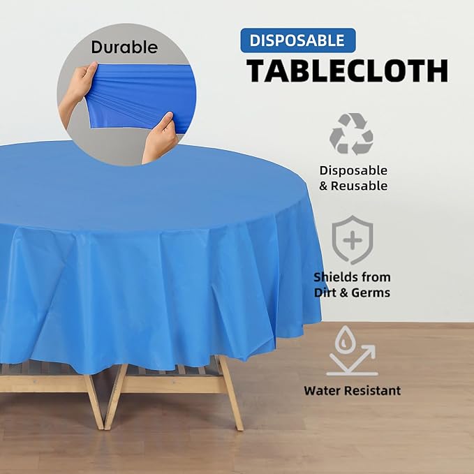 Craft And Party 12-Pack Royal Blue Plastic Tablecloths – 84 Inch Round Disposable Table Covers, Heavy Duty & Waterproof for Parties, Events, Banquets, Royal Blue