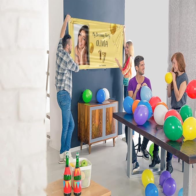 Custom Happy Birthday Vinyl Banner Sign, Personalized Party Backdrop, Gift, and Decoration - From NiceMemoryLLC. (Style-10)