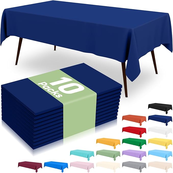 misaya 10 Packs Disposable Plastic Table Cloth, 54 x 108 Inch Waterproof Rectangle Tablecloth, Leakproof & Sturdy Decorative Table Covers for Easter, Picnic, Party and Outdoor, Navy