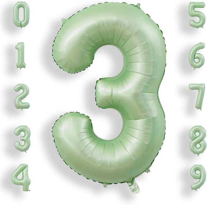 AULE 40 Inch Large 3 Balloon Numbers Sage Green, Big Foil Number Balloons, Giant Helium Happy Birthday Party Decorations for Man and Women, Huge Mylar Anniversary Party Supplies