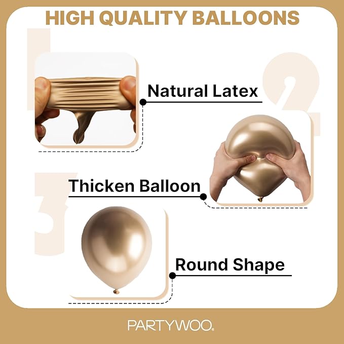PartyWoo Metallic Gold Balloons 50pcs 12 Inch Chrome Gold Latex Helium Balloons for Wedding Christmas Birthday Graduation Baby Shower Retirement Bachelorette Tea Party Decorations Gold-G127