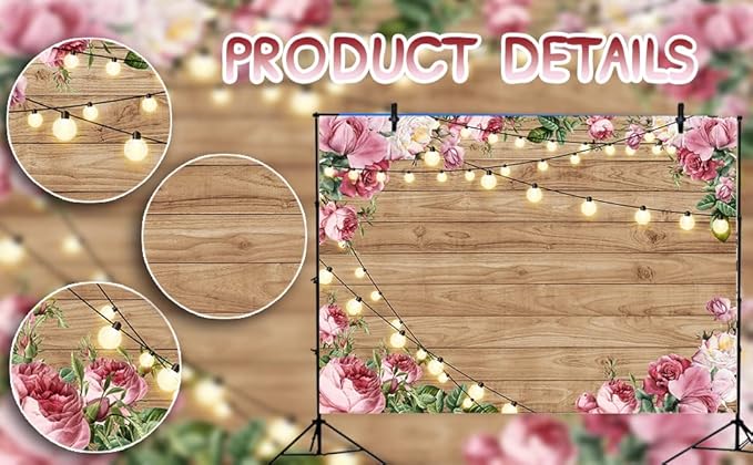 Rustic Wood Floral Birthday Backdrop Spring Pink Flower Wood Glitter Happy Birthday Photography Background Women Girl Newborn Kids Adult Birthday Party Wedding Decoration Photo Shoot Props 7x5FT
