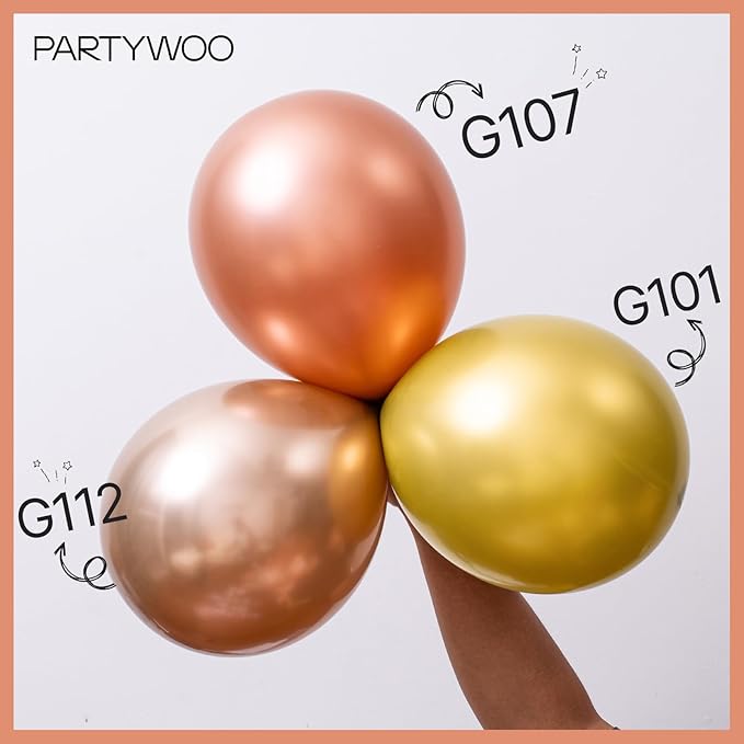 PartyWoo Rose Gold Shades Balloon Garland Kit, 140 pcs Shades of Rose Gold Balloons Different Sizes Pack of 18 Inch 12 Inch 10 Inch 5 Inch for Balloon Garland, Birthday Decorations, Party Decorations