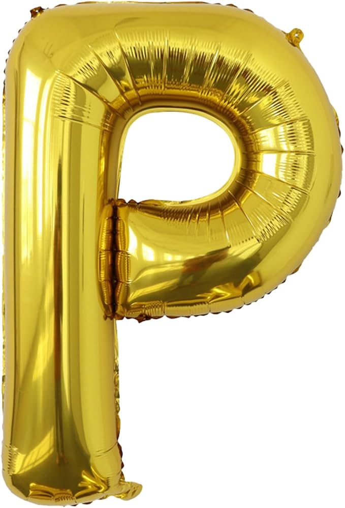P Letter Foil Balloons 40 Inch, Gold Helium Foil Mylar Balloons, A to Z Self Sealing Large Letter Balloons Optional, Gold P Balloon for Birthday Party Decorations