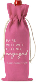 Engaged Engagement Gifts for Couples Her Engagement Party Decorations for Couple Women Wine Bag Pairs Well with Getting Engaged Wine Accessory Sets Pink