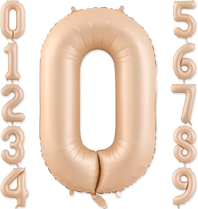 0 Number Balloon, Number Balloons 40 Inch, Beige Large Big Foil Number Balloons for Birthday Party Graduation Wedding Anniversary Baby Shower Bachelorette Decoration Supplies